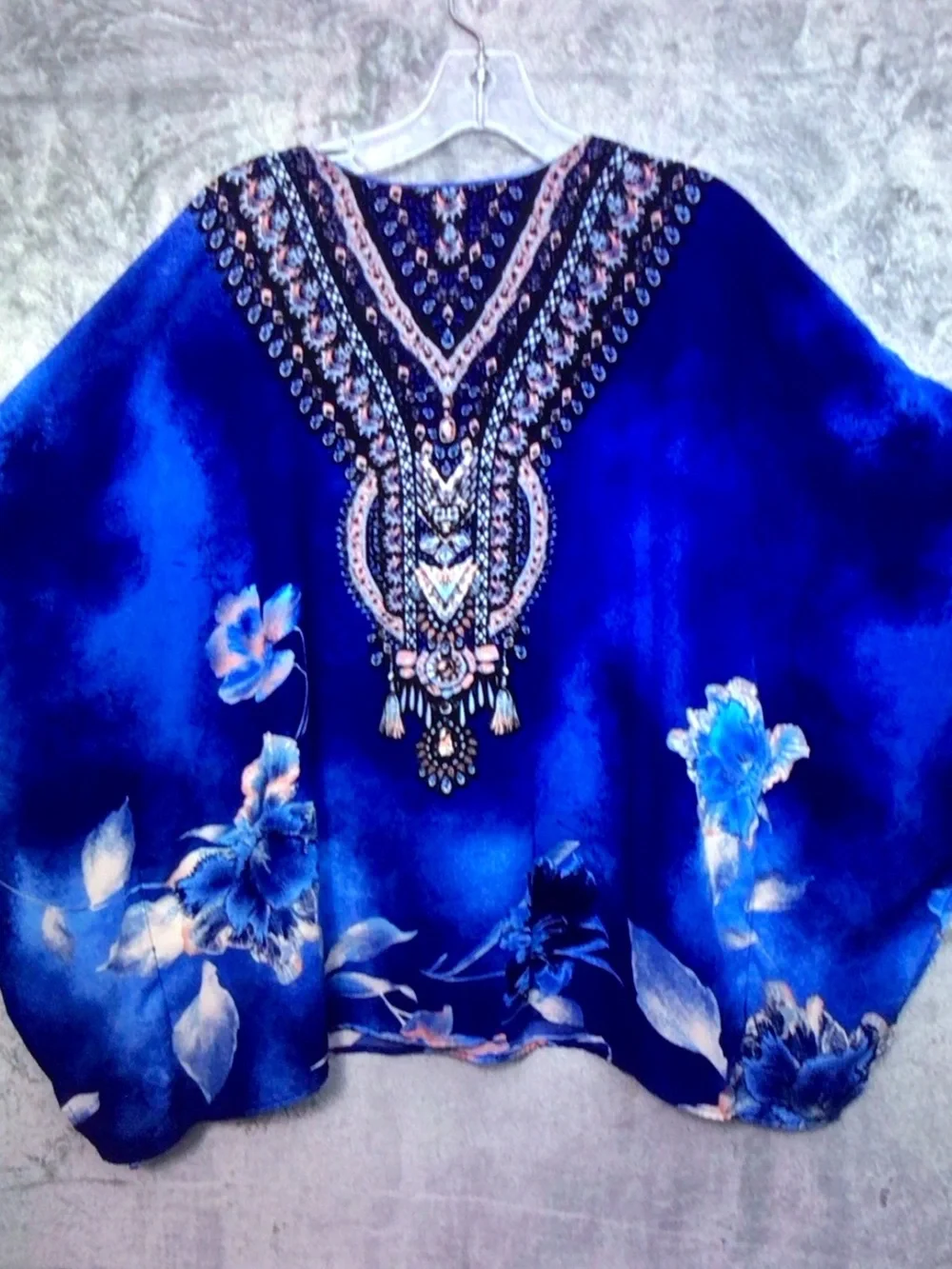 Belle by Kim Gravel Blue Embellished Floral Tunic - Picture 6 of 6